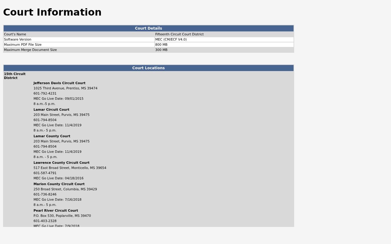 15th Circuit MEC court information for Marion County bench warrant files