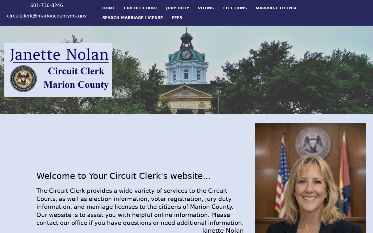 Marion County Circuit Clerk office page serving Columbia court records