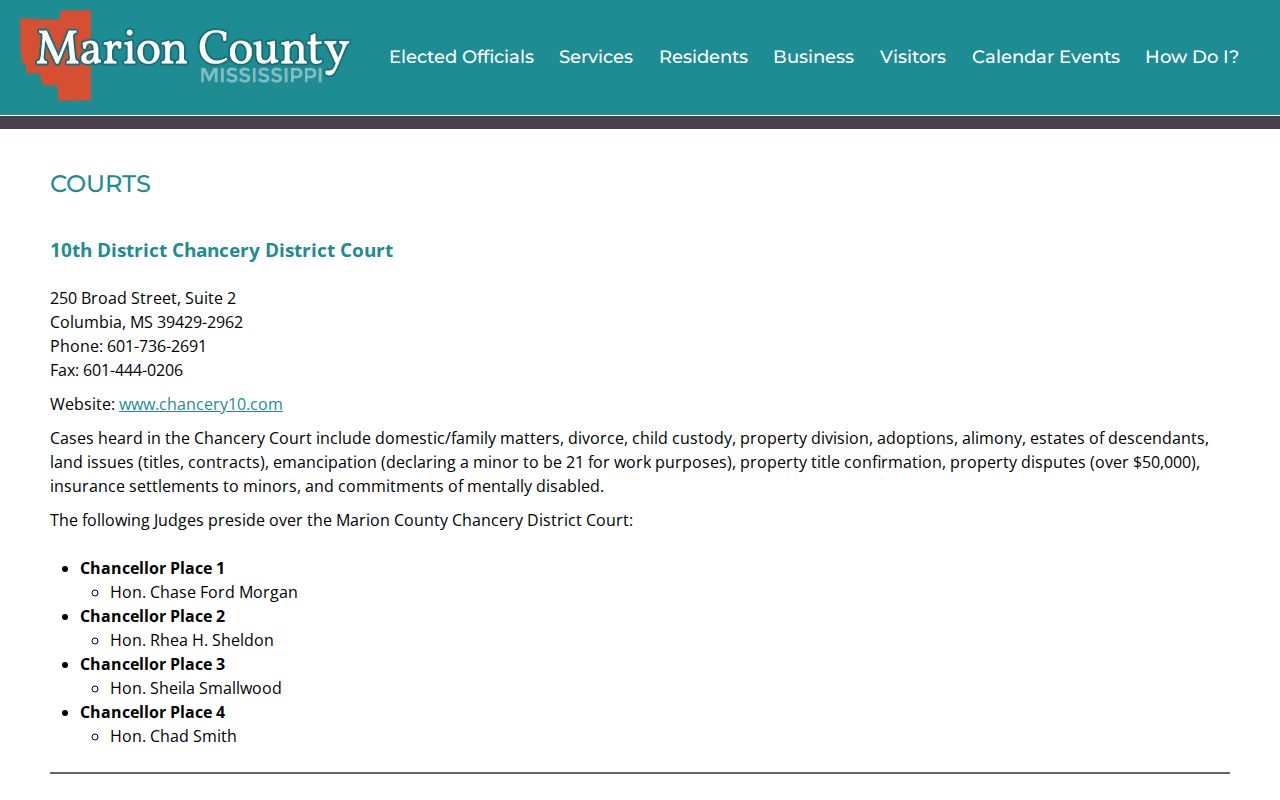 Marion County court system contact page for warrant record routing