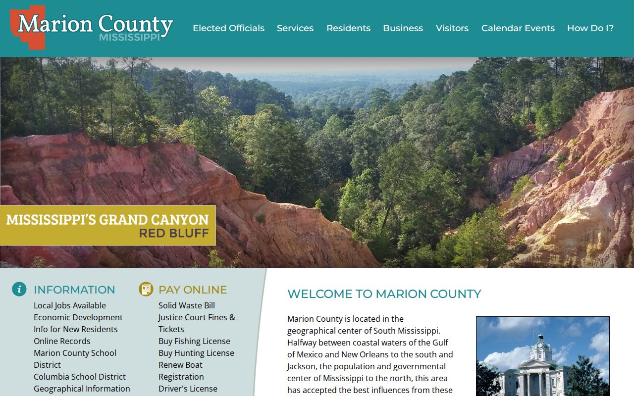 Marion County government page used to route municipal and county court questions